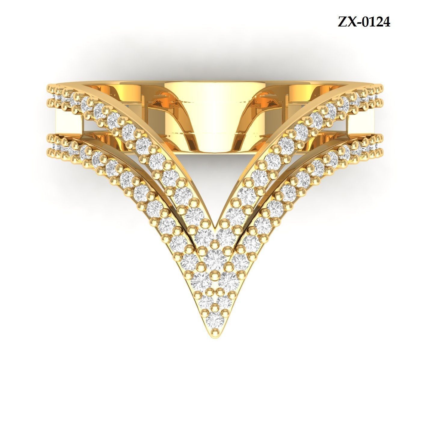 V Ring rose gold with diamonds 3D print model_17