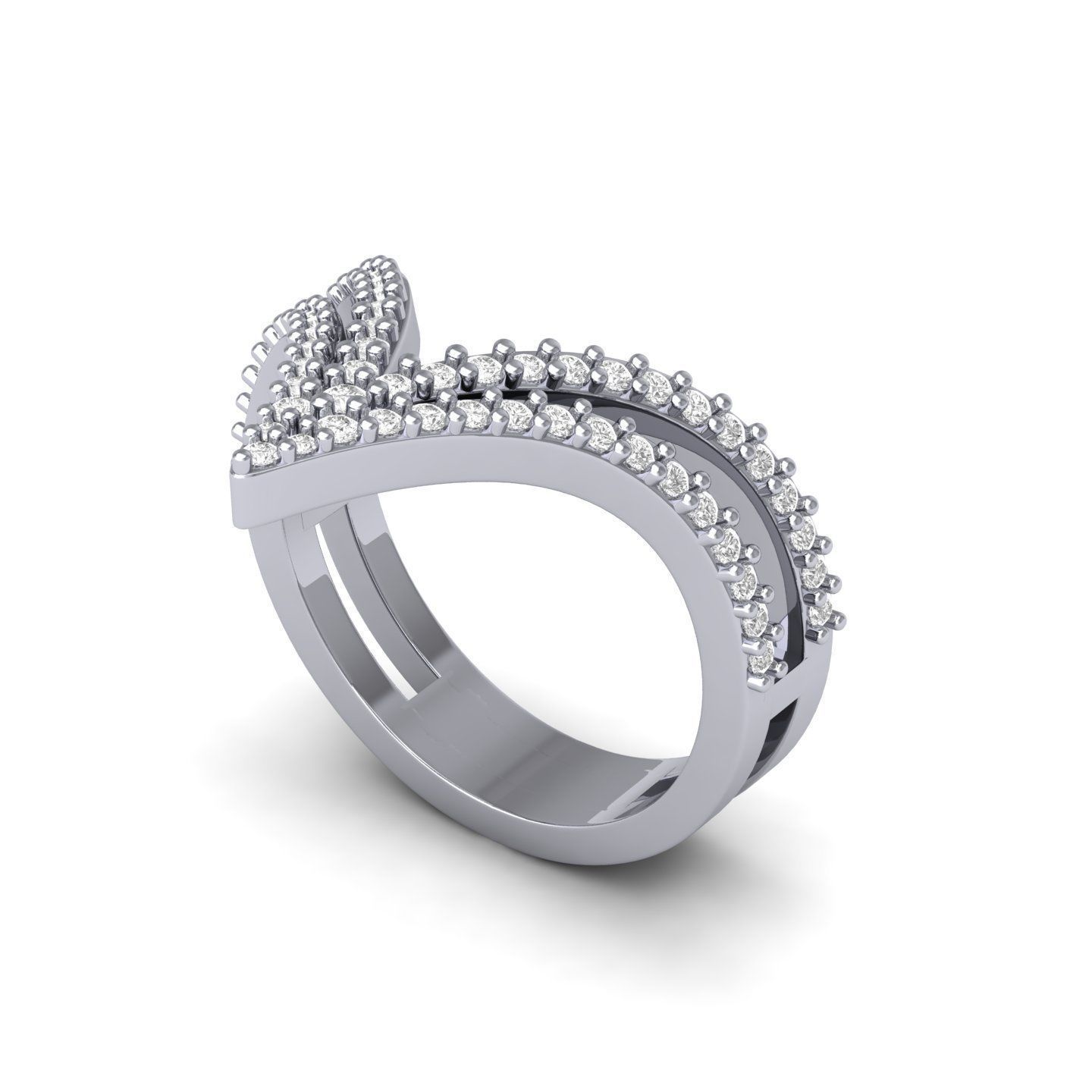 V Ring rose gold with diamonds 3D print model_8