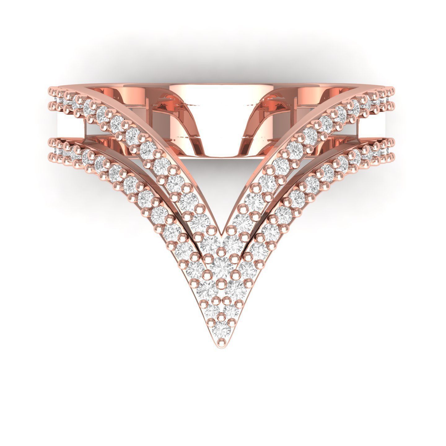 V Ring rose gold with diamonds 3D print model_1
