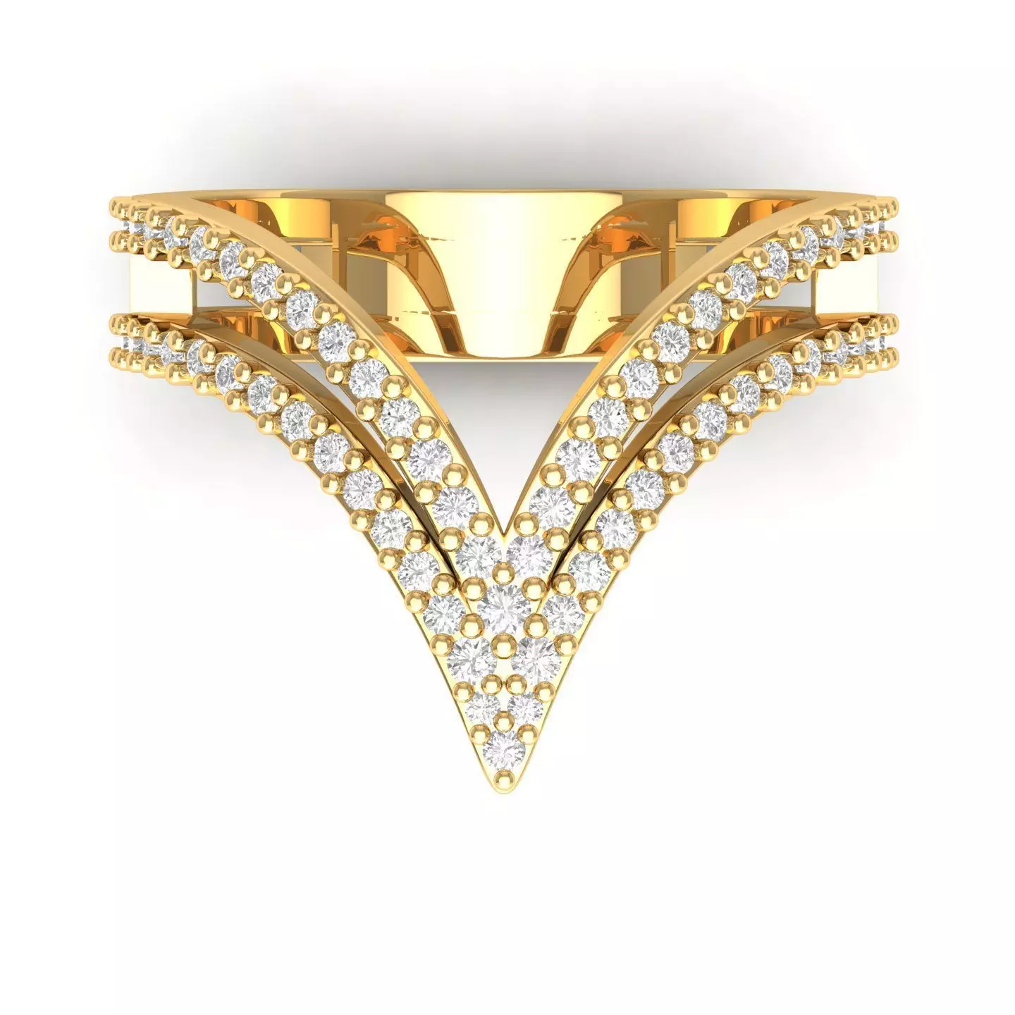 V Ring rose gold with diamonds 3D print model_0