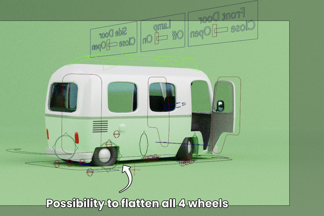 Stylized Cartoon Van - Fully Rigged 3D model_9