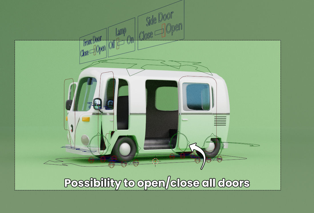 Stylized Cartoon Van - Fully Rigged 3D model_8