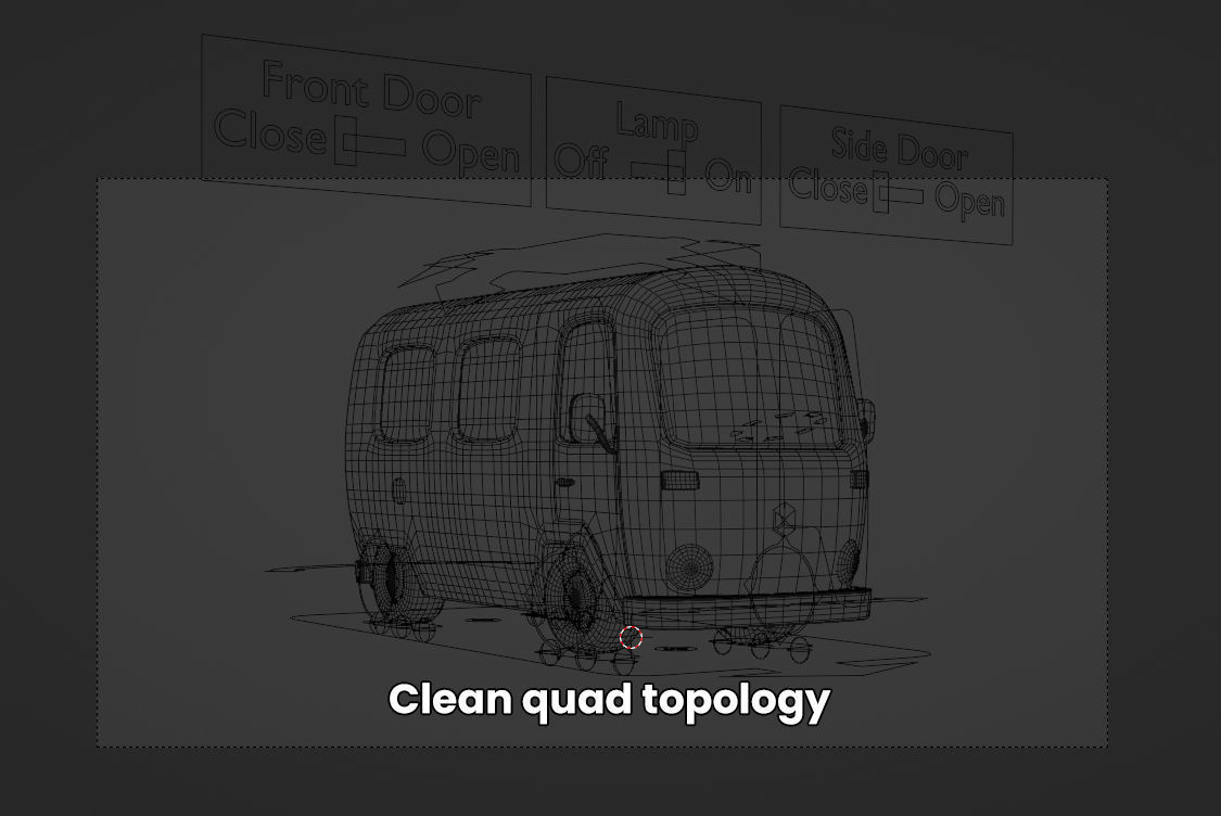 Stylized Cartoon Van - Fully Rigged 3D model_7