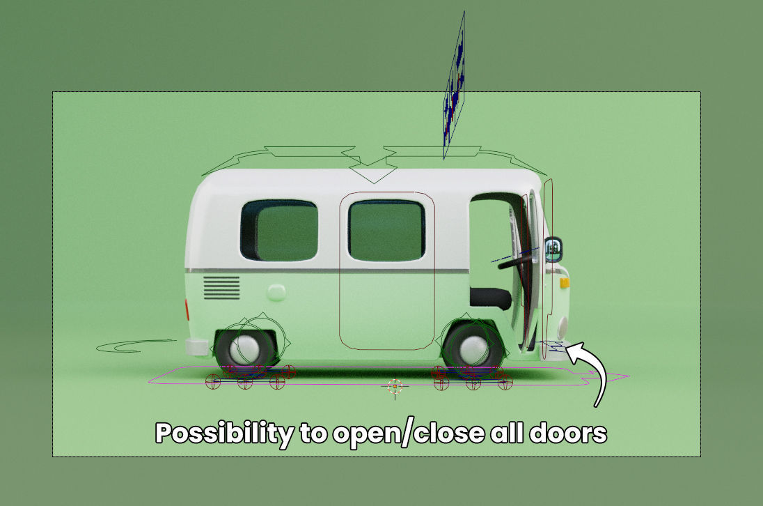 Stylized Cartoon Van - Fully Rigged 3D model_10