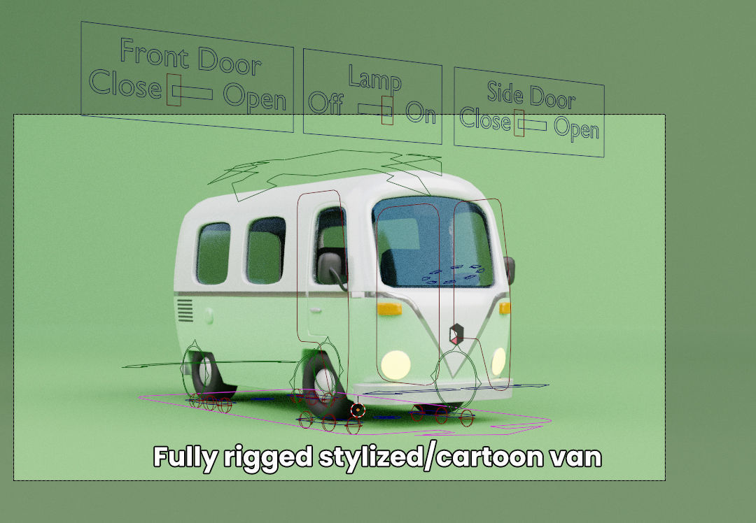 Stylized Cartoon Van - Fully Rigged 3D model_5