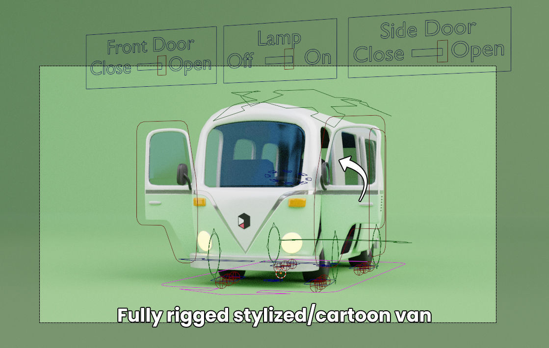 Stylized Cartoon Van - Fully Rigged 3D model_6
