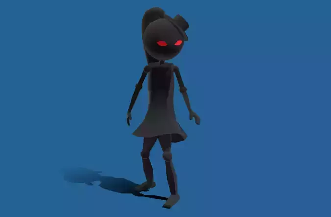 Stickwoman character with eyes Low-poly 3D model