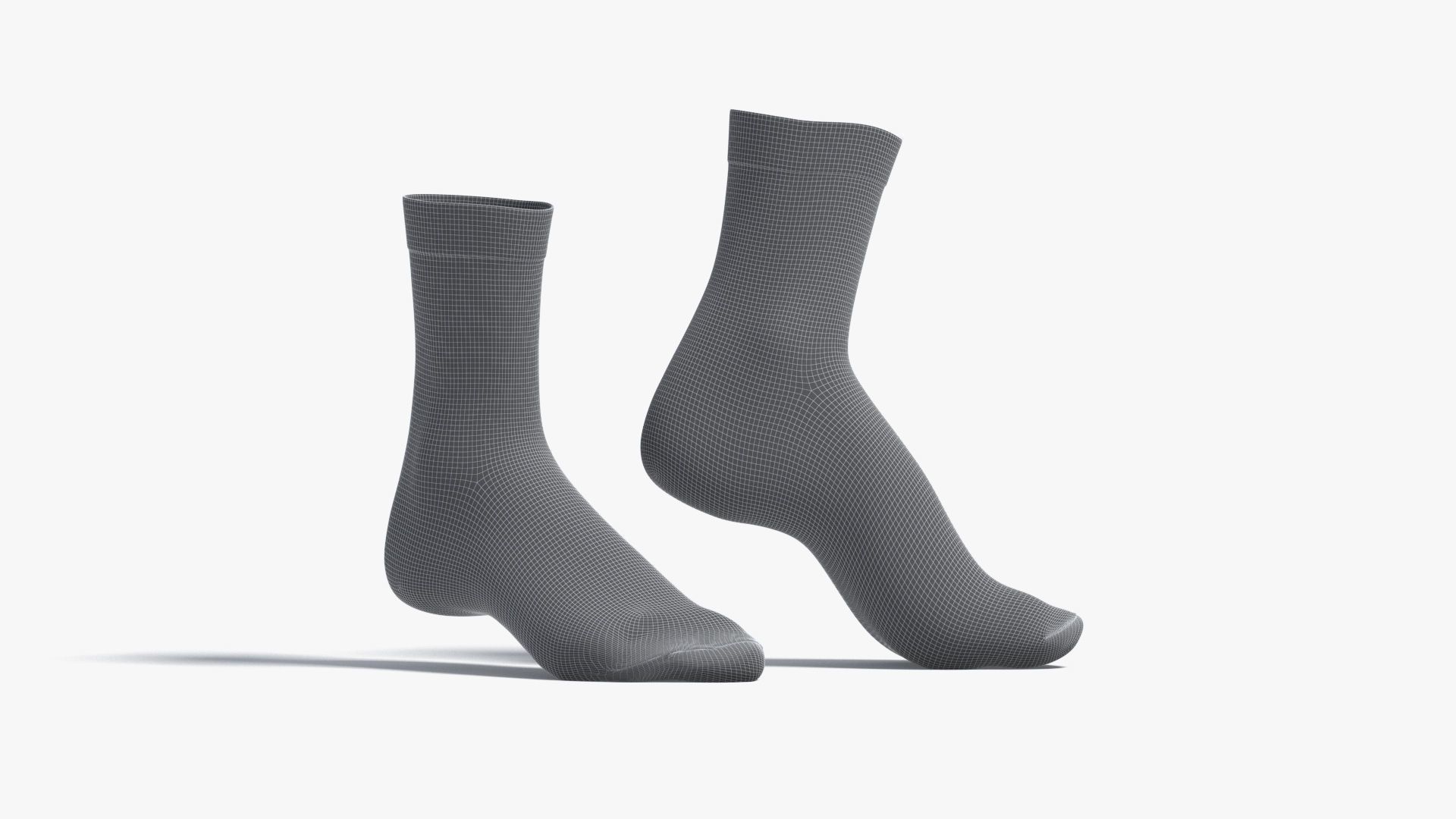 White Long Socks stand on tiptoe - fabric sox pair Low-poly 3D model_7