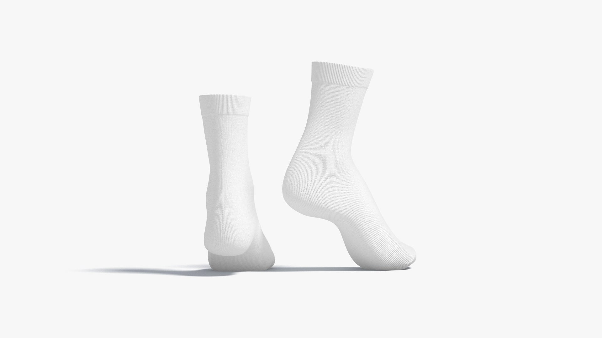 White Long Socks stand on tiptoe - fabric sox pair Low-poly 3D model_4