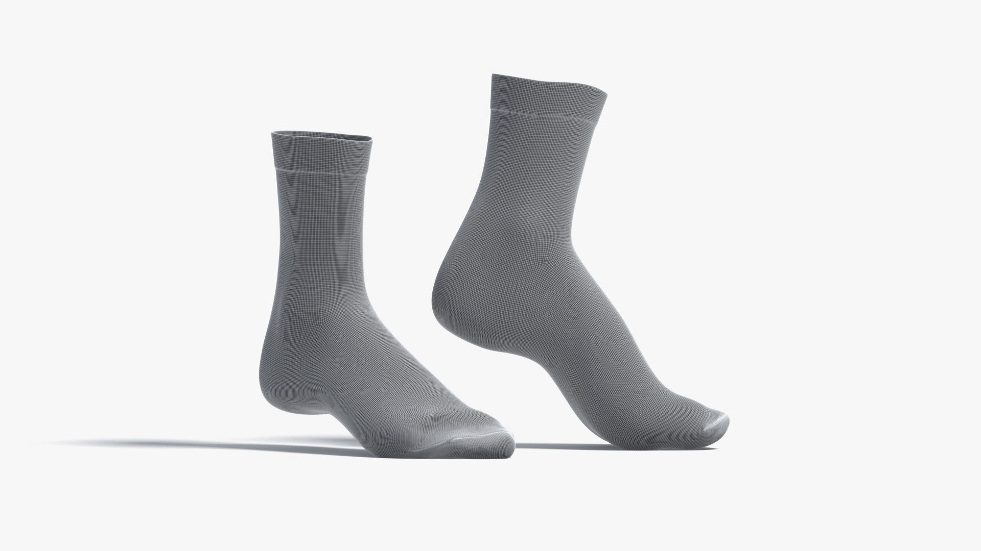 White Long Socks stand on tiptoe - fabric sox pair Low-poly 3D model_8