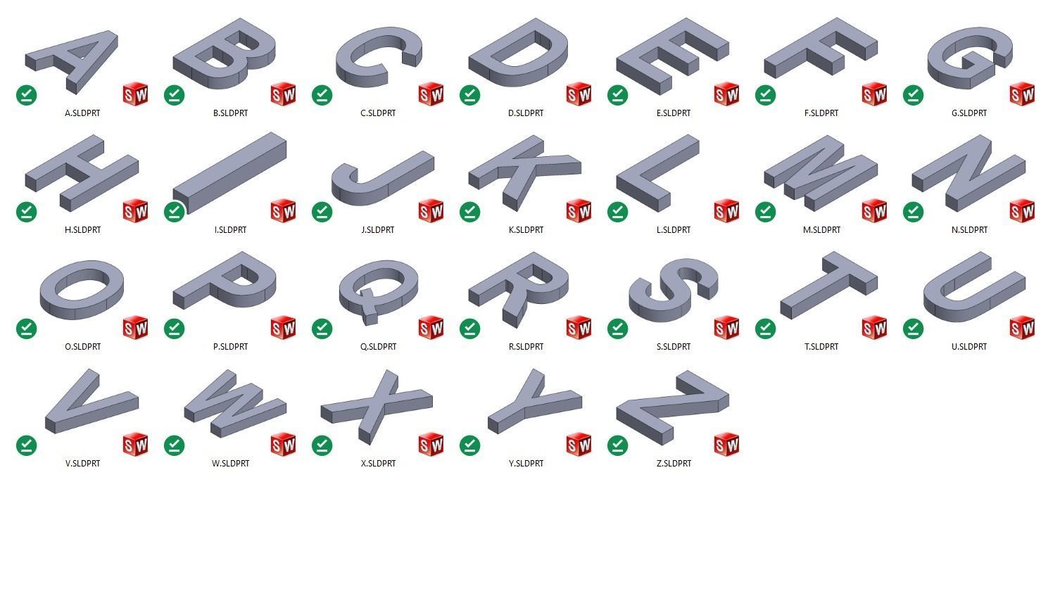 3D Printable English Alphabets -A-Z - Arial Font - 20mm 3D print model_2