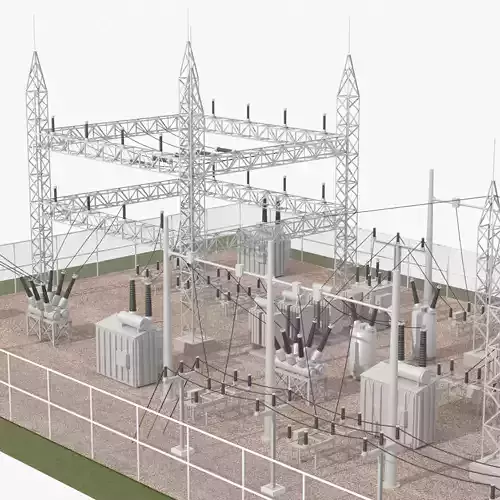 substation power station with wires and poles 3D model