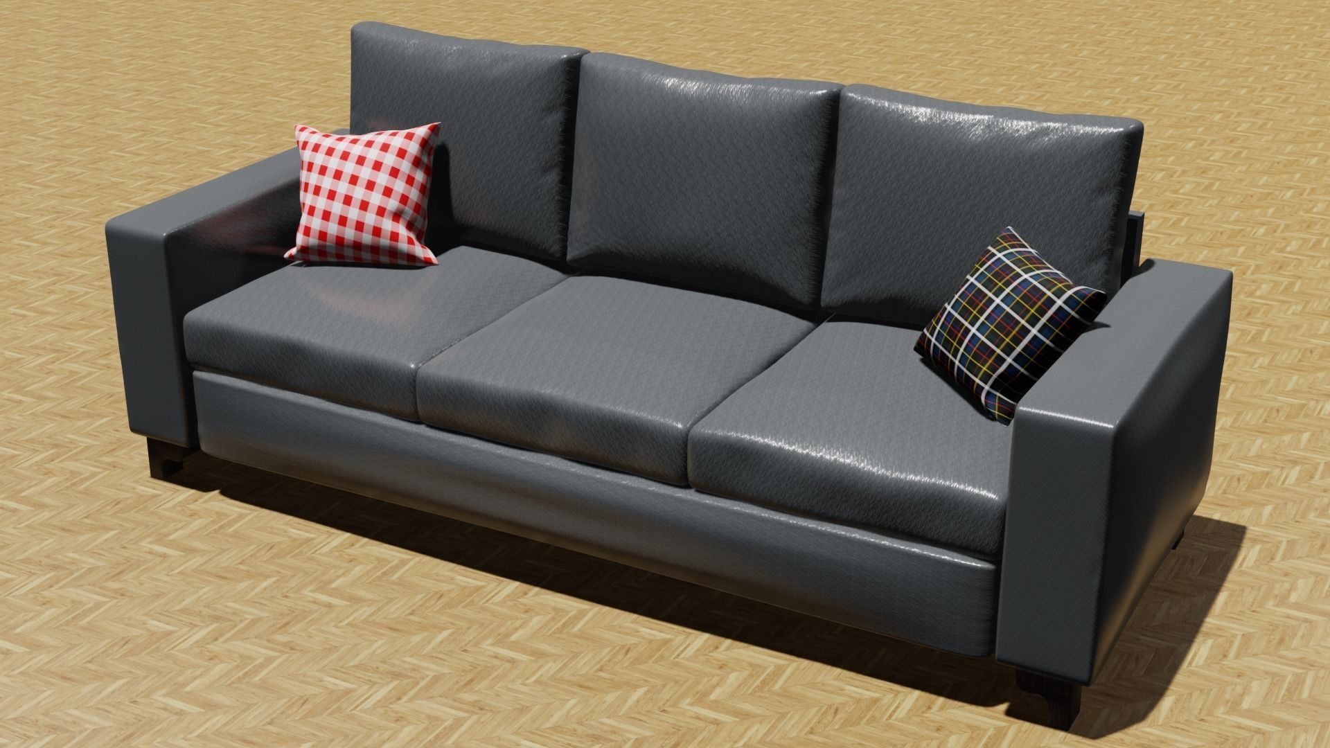 Gray sofa with two pillows 3D model_1