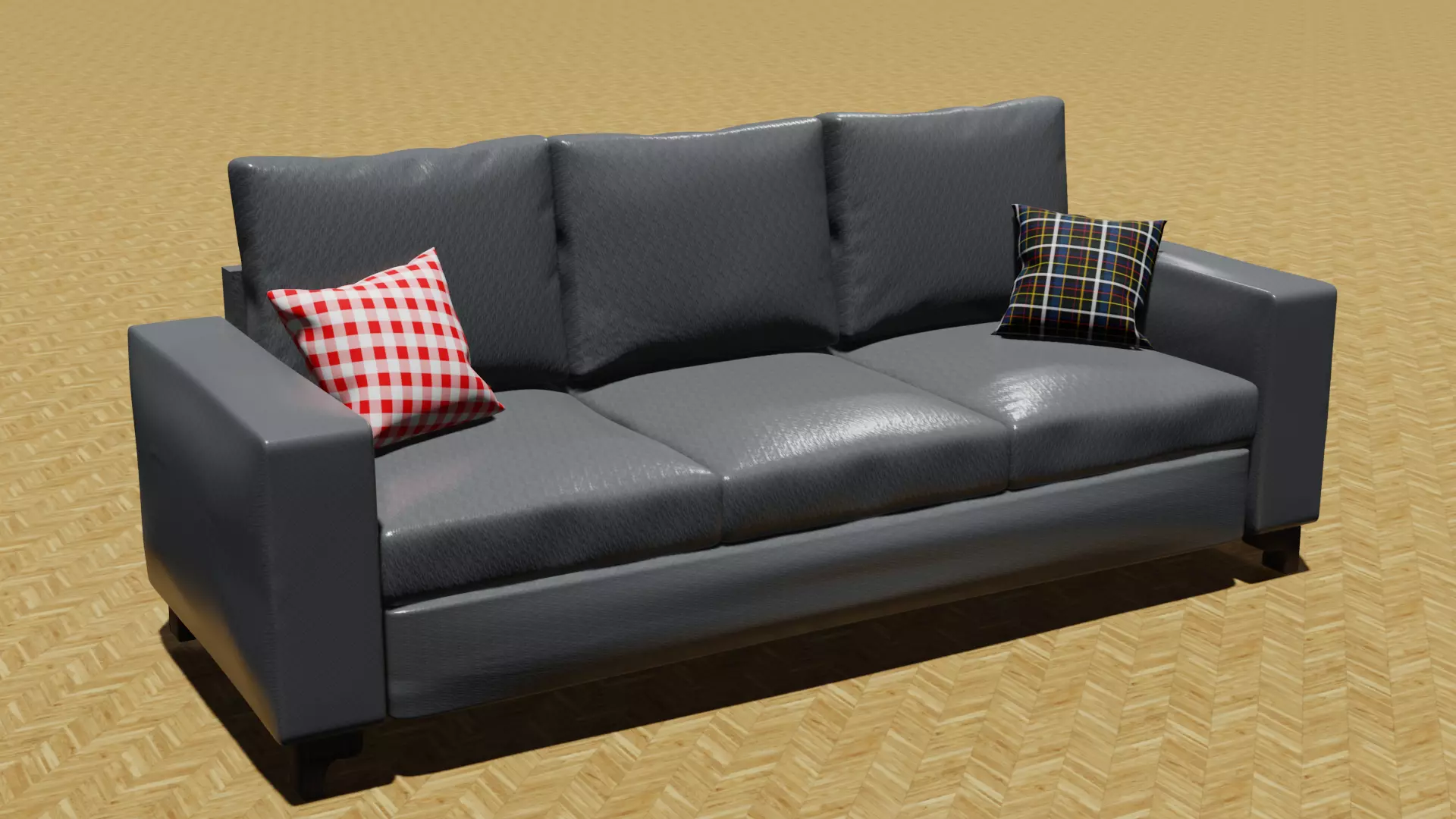 Gray sofa with two pillows 3D model_0