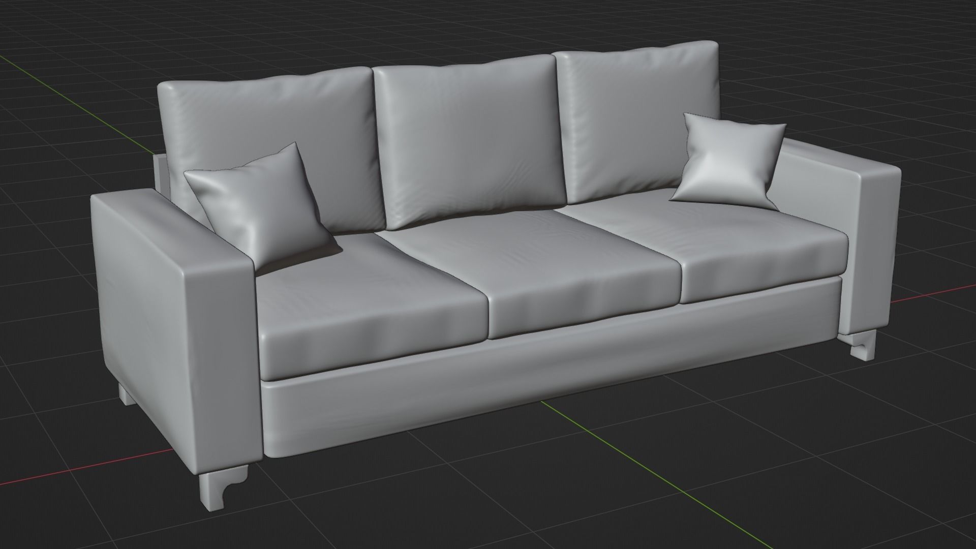 Gray sofa with two pillows 3D model_4