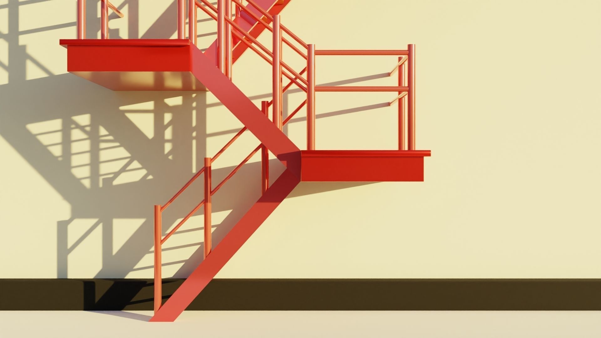Fire Escape Staircase Exterior 3D Model - Low Poly Low-poly 3D model_3