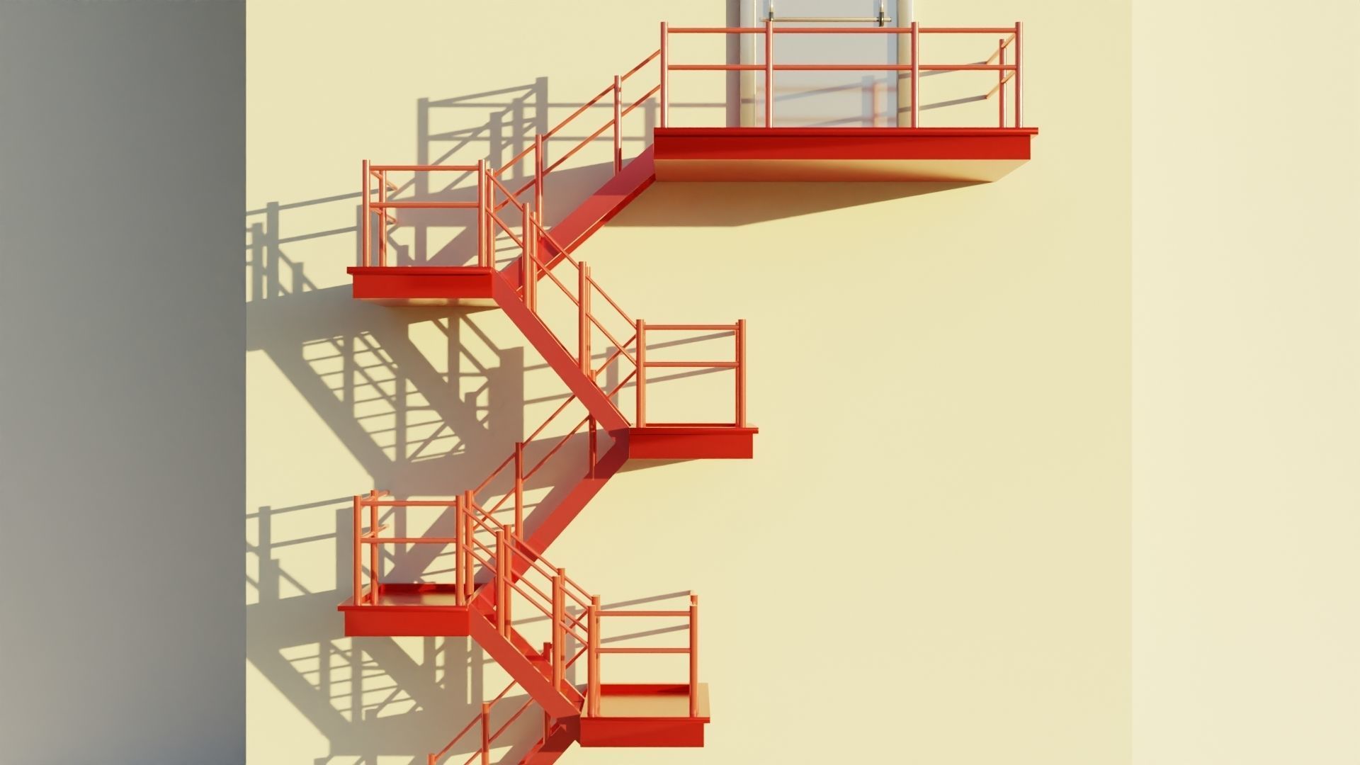 Fire Escape Staircase Exterior 3D Model - Low Poly Low-poly 3D model_1