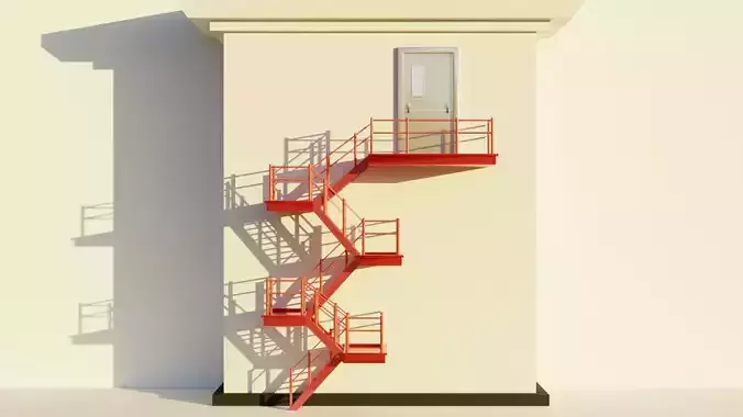 Fire Escape Staircase Exterior 3D Model - Low Poly