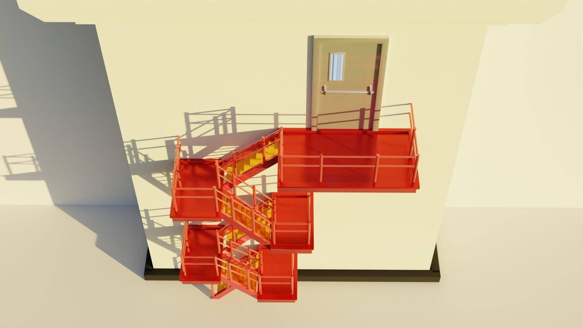 Fire Escape Staircase Exterior 3D Model - Low Poly Low-poly 3D model_4