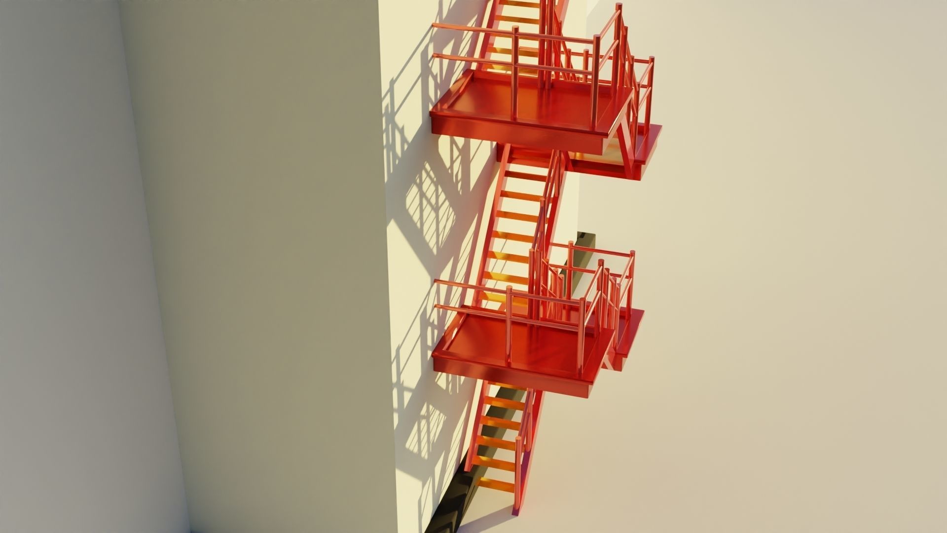 Fire Escape Staircase Exterior 3D Model - Low Poly Low-poly 3D model_5