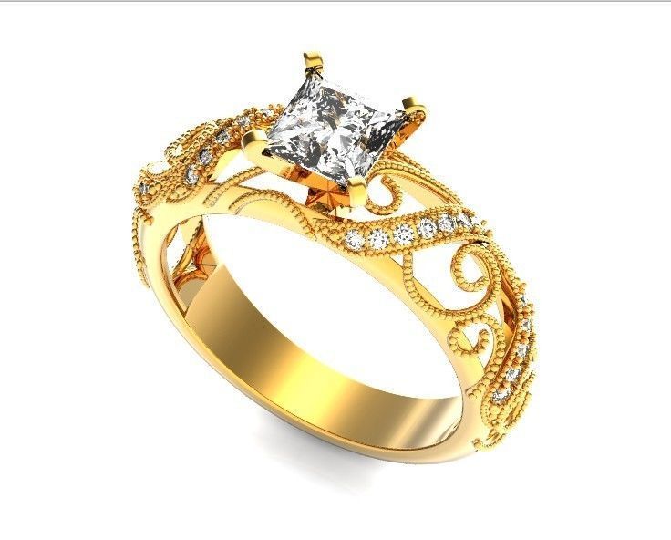 engagement ring diamond 4 prong 661 3D print model_20