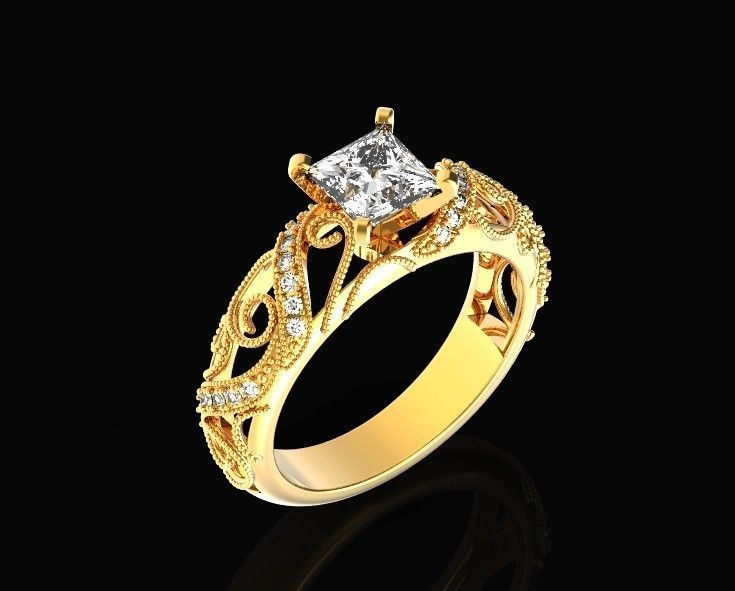 engagement ring diamond 4 prong 661 3D print model_28