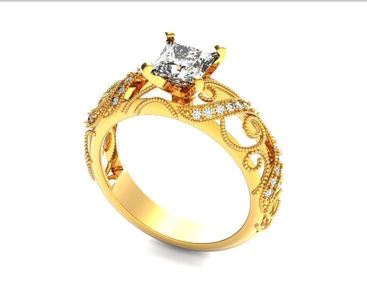 engagement ring diamond 4 prong 661 3D print model_22