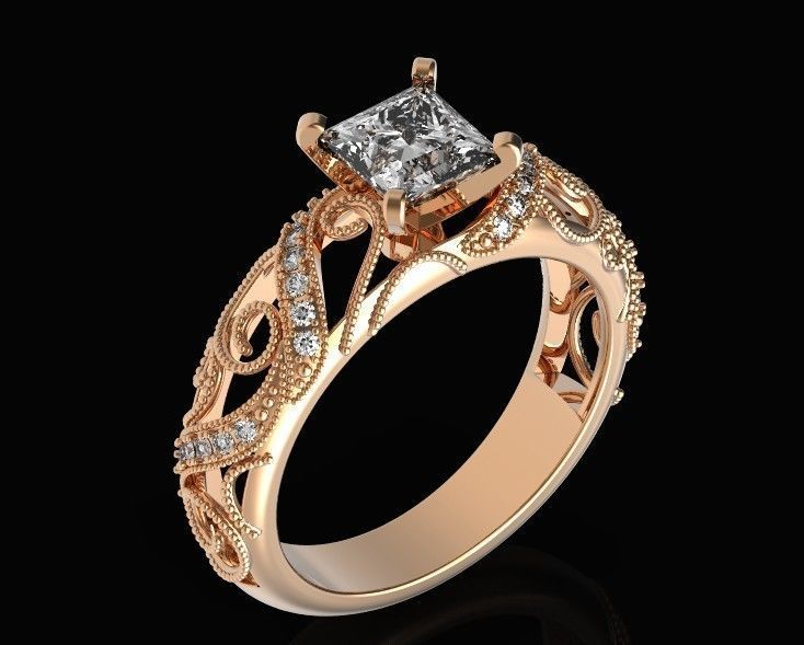 engagement ring diamond 4 prong 661 3D print model_37