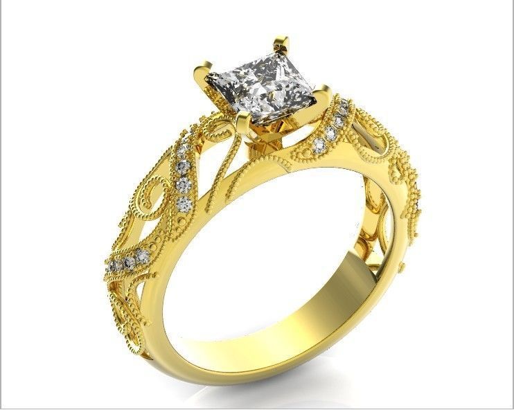 engagement ring diamond 4 prong 661 3D print model_45