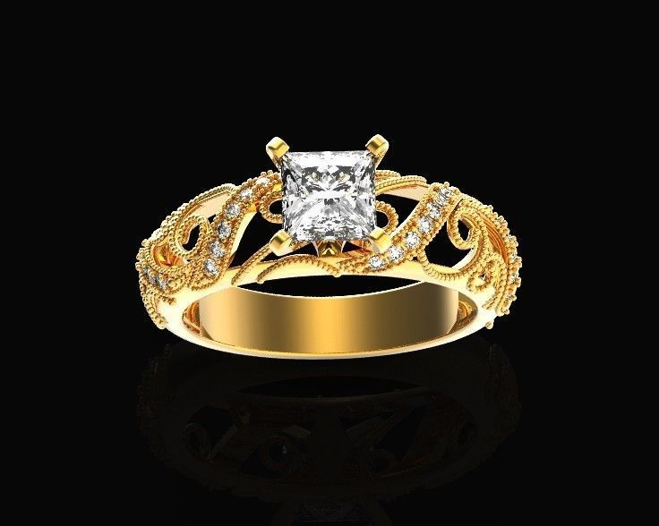 engagement ring diamond 4 prong 661 3D print model_25