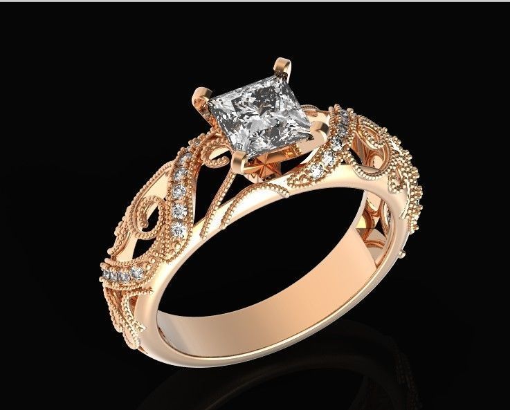 engagement ring diamond 4 prong 661 3D print model_36