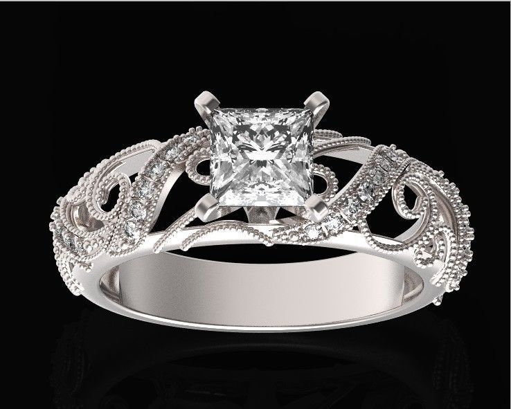 engagement ring diamond 4 prong 661 3D print model_1