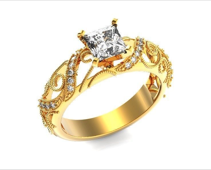 engagement ring diamond 4 prong 661 3D print model_2