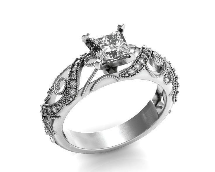engagement ring diamond 4 prong 661 3D print model_44