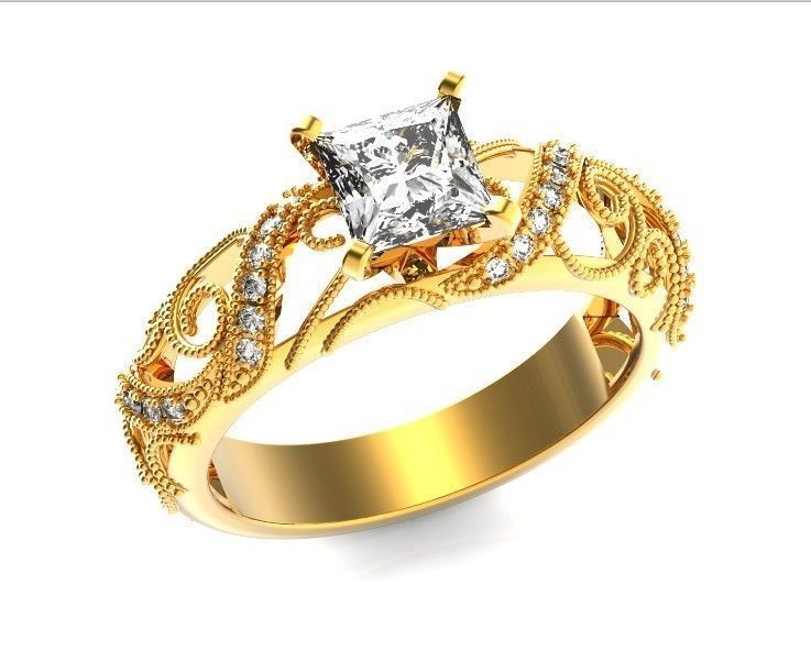 engagement ring diamond 4 prong 661 3D print model_19