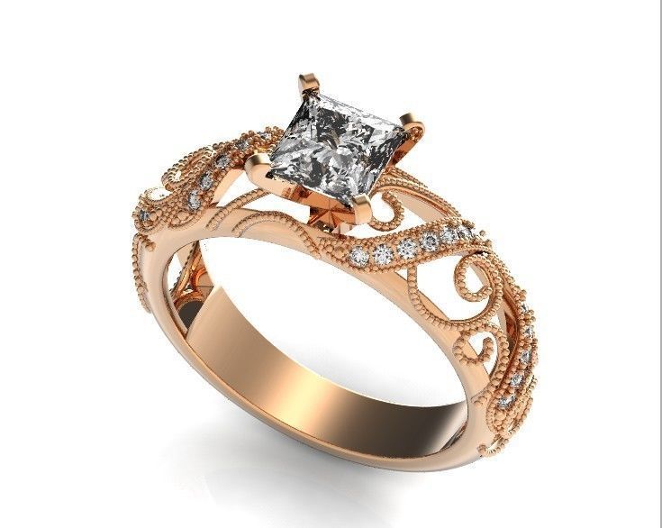 engagement ring diamond 4 prong 661 3D print model_40