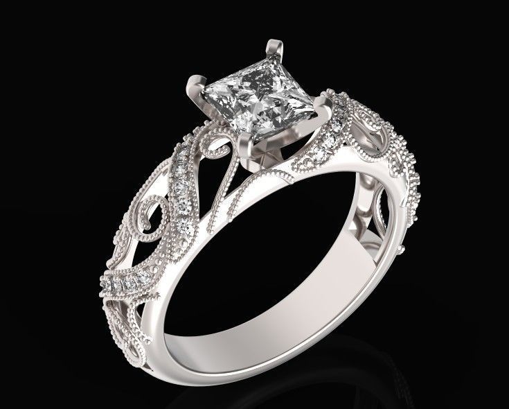 engagement ring diamond 4 prong 661 3D print model_30