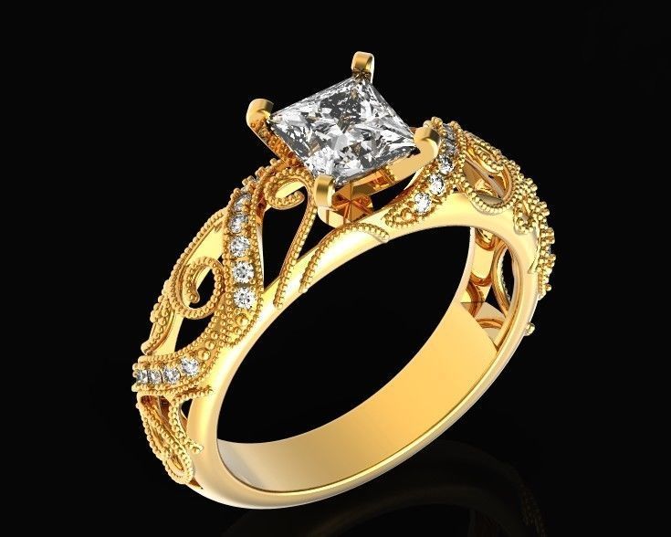 engagement ring diamond 4 prong 661 3D print model_8