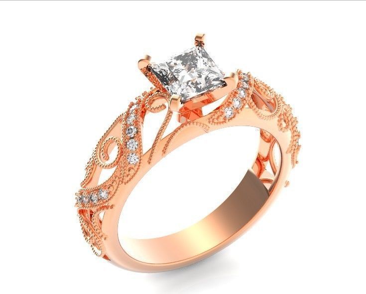 engagement ring diamond 4 prong 661 3D print model_43