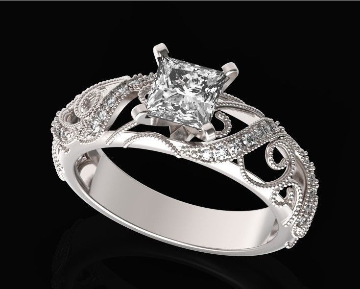 engagement ring diamond 4 prong 661 3D print model_34