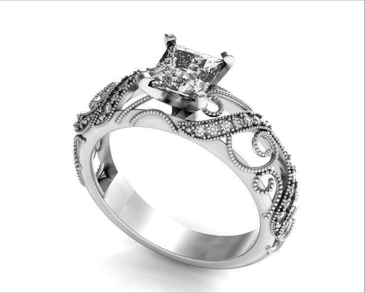 engagement ring diamond 4 prong 661 3D print model_4