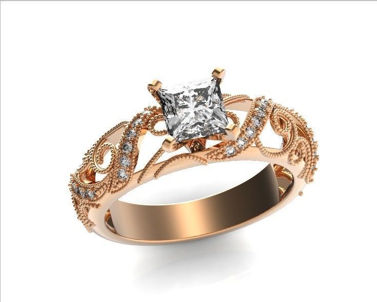 engagement ring diamond 4 prong 661 3D print model_41