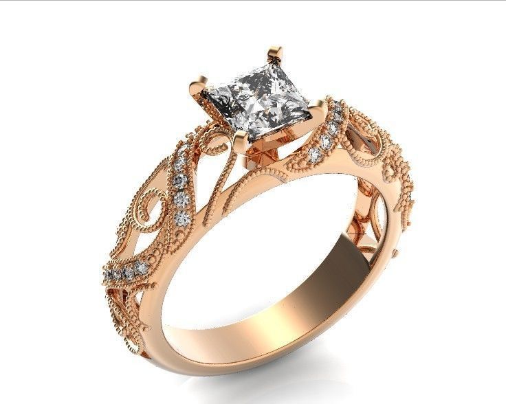 engagement ring diamond 4 prong 661 3D print model_42