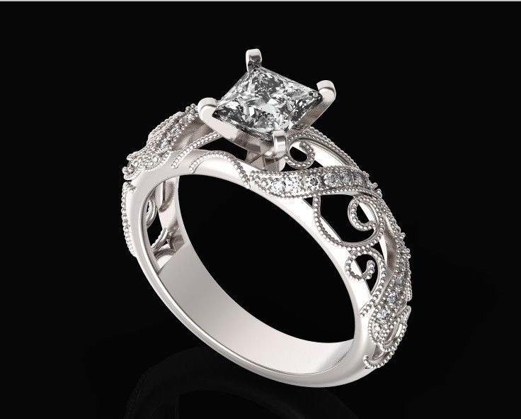 engagement ring diamond 4 prong 661 3D print model_32