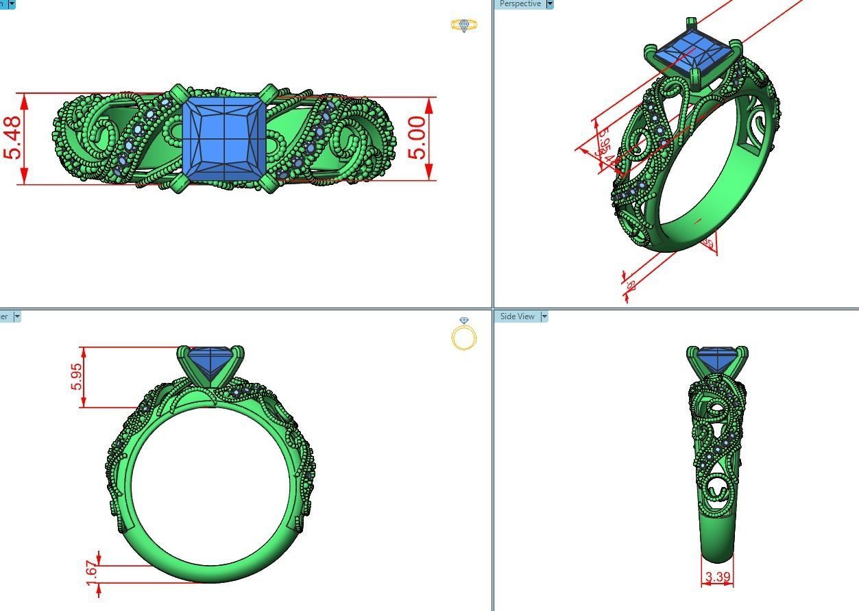engagement ring diamond 4 prong 661 3D print model_16
