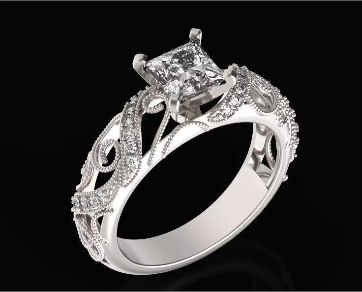 engagement ring diamond 4 prong 661 3D print model_0
