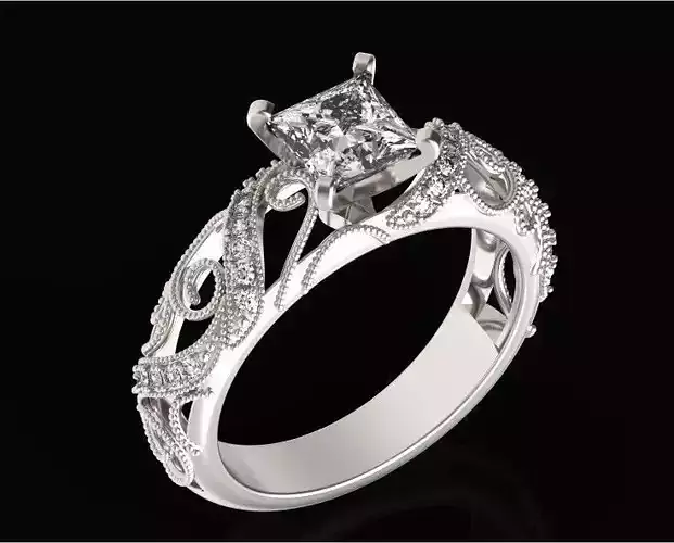 engagement ring diamond 4 prong  661 3D print model
