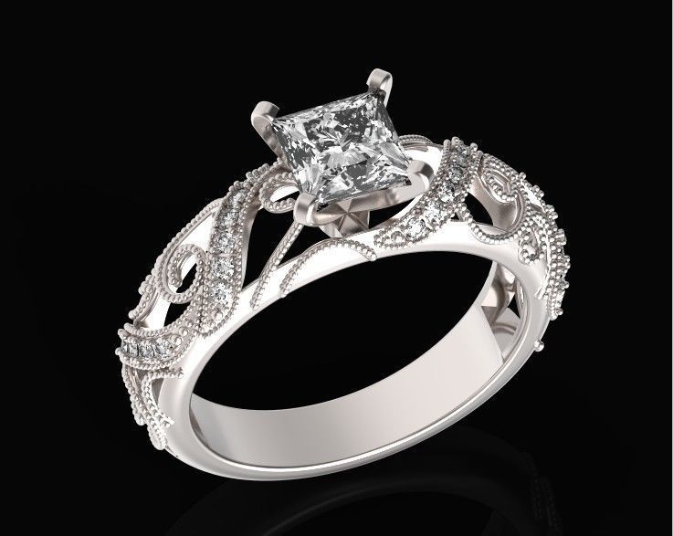 engagement ring diamond 4 prong 661 3D print model_31