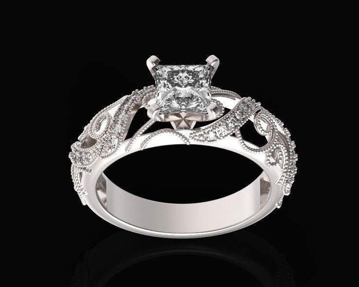 engagement ring diamond 4 prong 661 3D print model_33