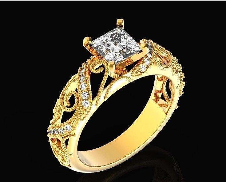 engagement ring diamond 4 prong 661 3D print model_29